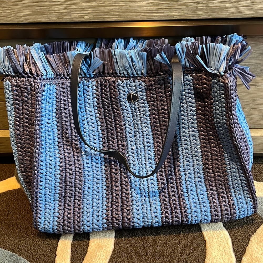 Kate Spade sam stripe straw large tote